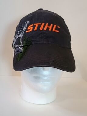 Y2K 90S vintage STIHL Black Baseball Cap with Orange Logo